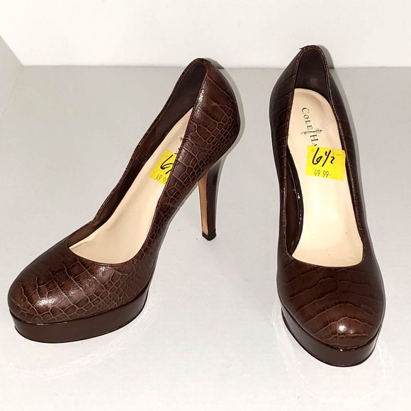 COLE HAAN AIR CROCO LEATHER PUMP 4 1/2" HEEL $346 FIRM - Picture 4 of 9